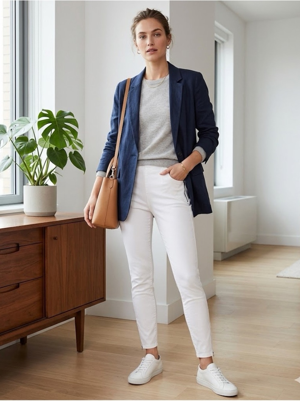 A New Day Womens Skinny Slim Pants White Side Zipper Stretch Cotton Blend Size 4